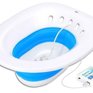 Foldable Sitz Bath Seat Over the Toilet Tub with Hand Flusher for Epsom Soaking